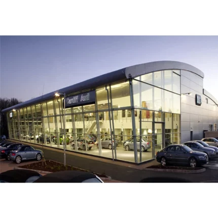 Industrial Design Large Steel Structure 4s Car Showroom Fire Water Proof Features for Warranty for Supermarkets Malls Hall Use