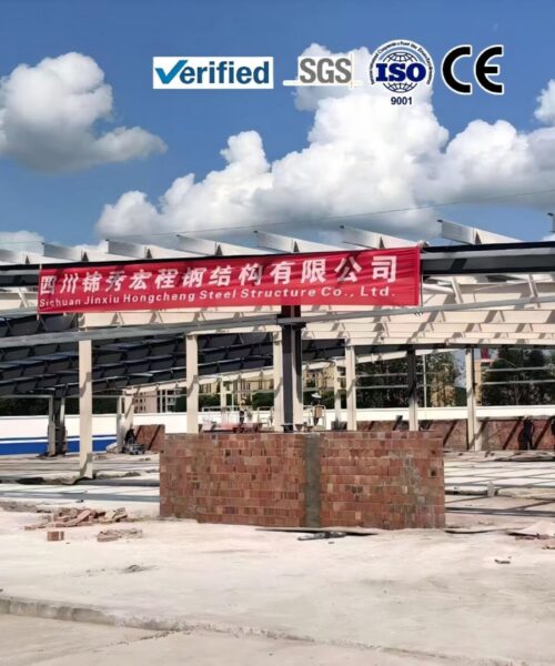 Steel structure frame erection on site for a prefab warehouse building