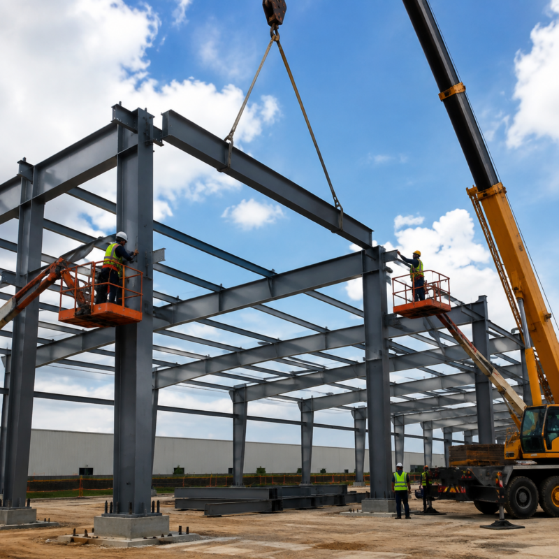 steel portal frame structure erection