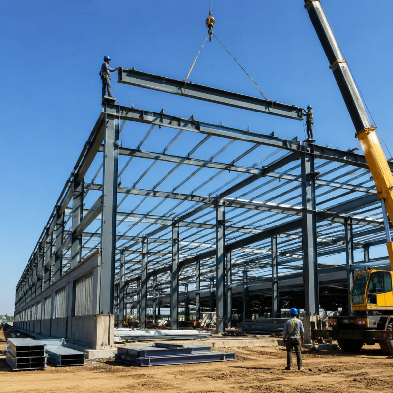 Prefab steel warehouse building frame installation