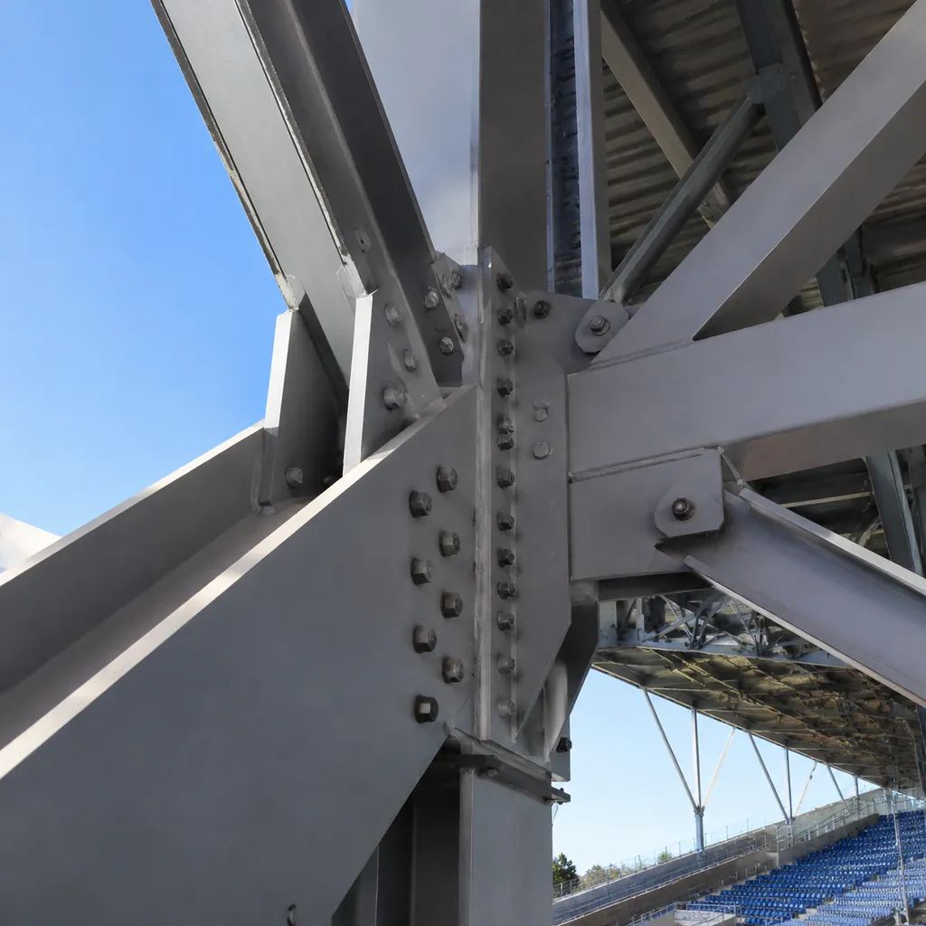 Bolted connections on a grandstand roof truss