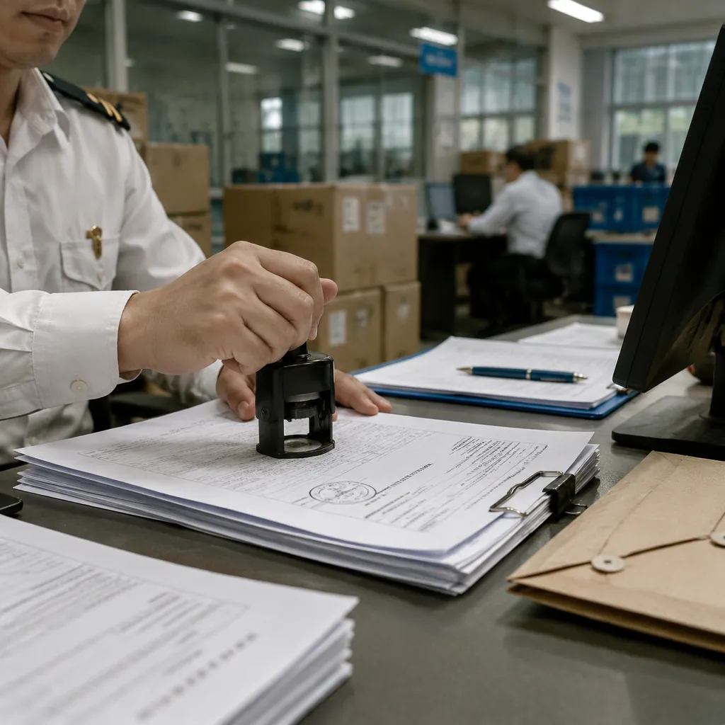 Customs clearance documents on a desk