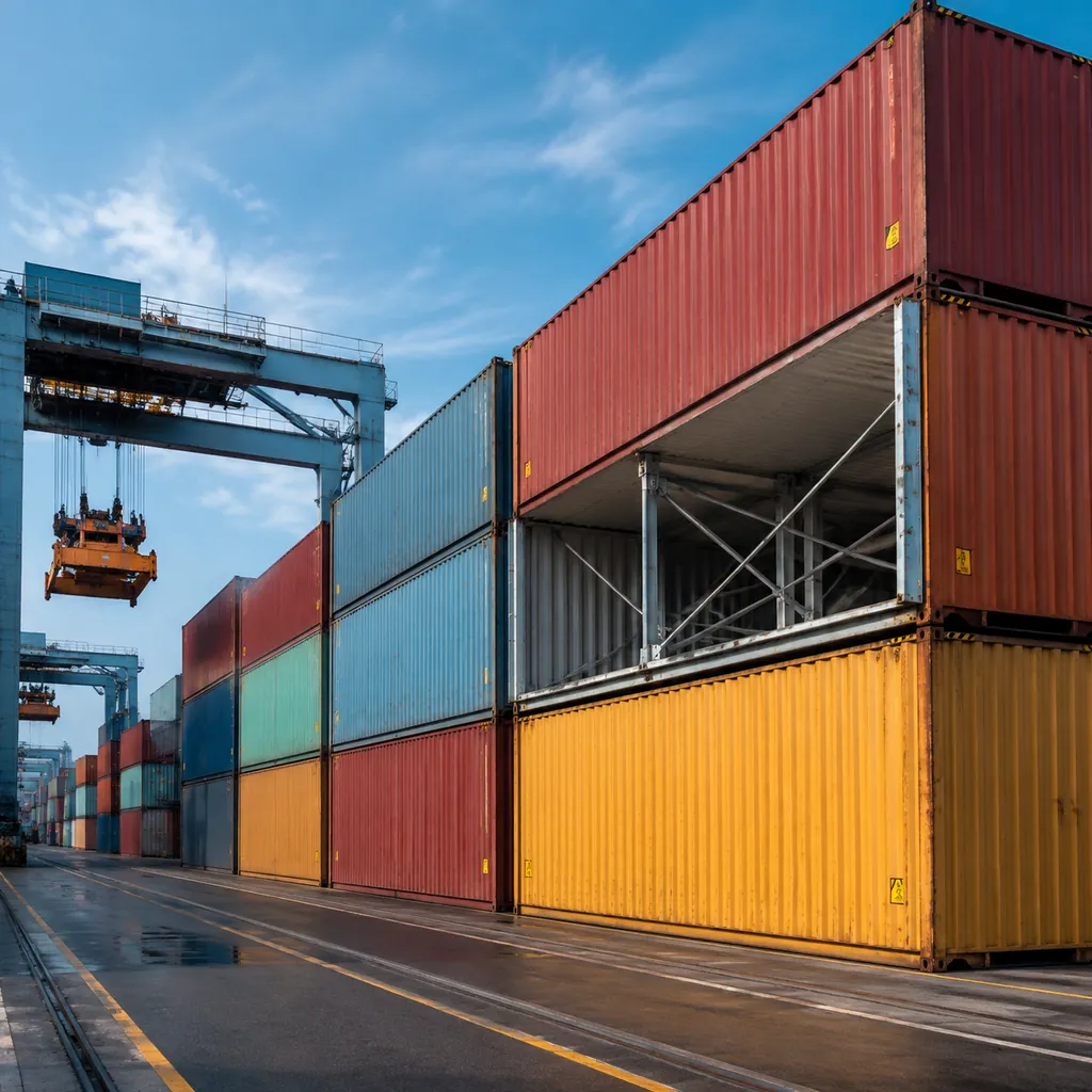 Port terminal with containers and gantry crane