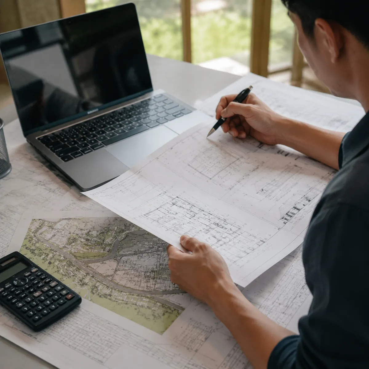 Buyer preparing a steel building requirement sheet with drawings