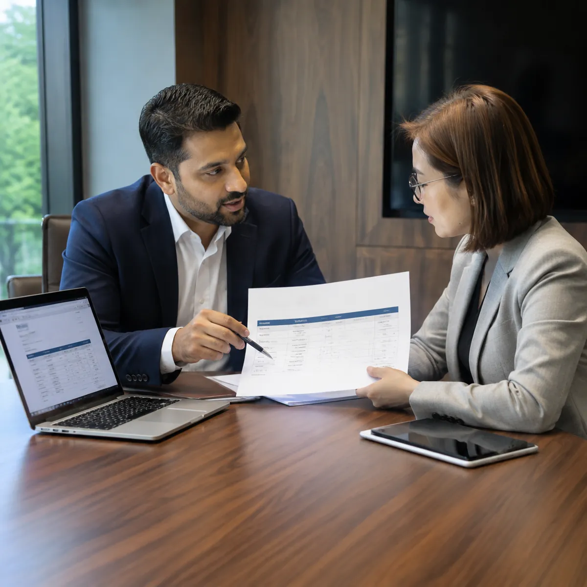 Buyer and supplier reviewing a quote scope table