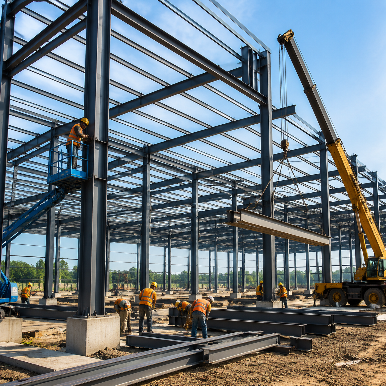Prefab steel building site assembly