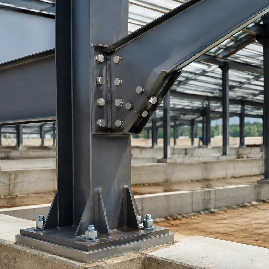 Steel frame connection and base plate from a verified design