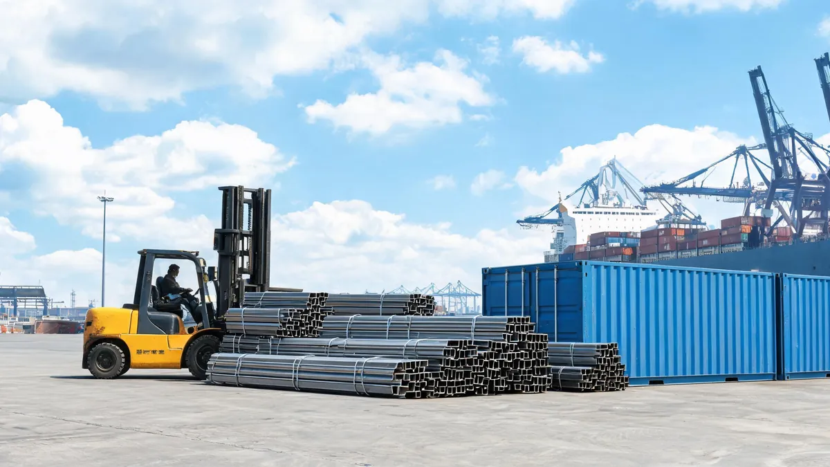 Steel structure export packing at port
