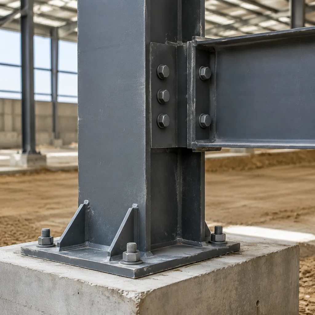 Bolted steel column connection on a concrete foundation