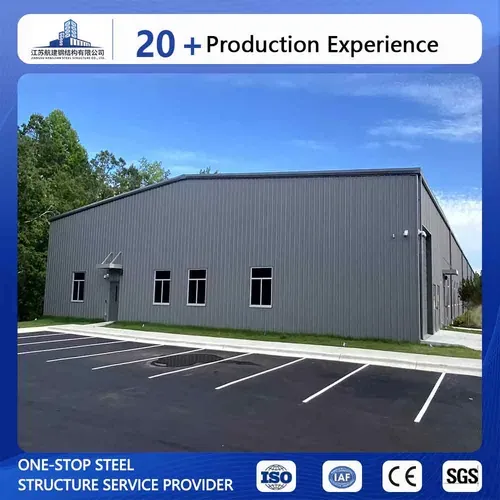 Steel warehouse and factory building with roof and cladding installed