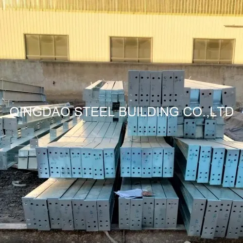 Pre-engineered steel building portal frame under construction