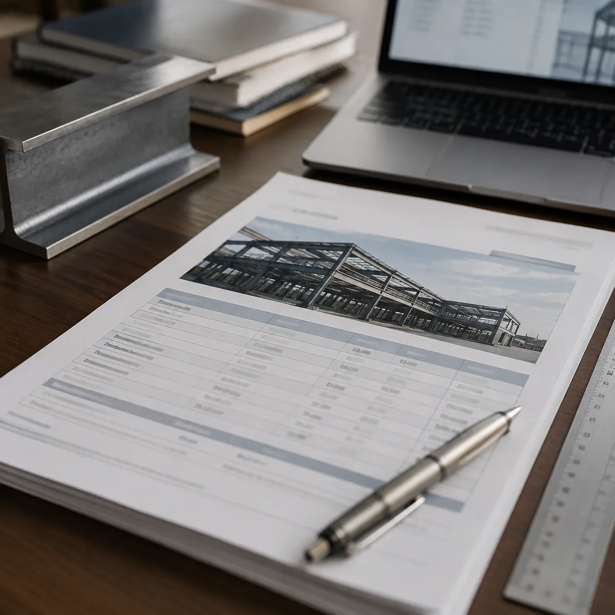 Steel building quotation document on a desk