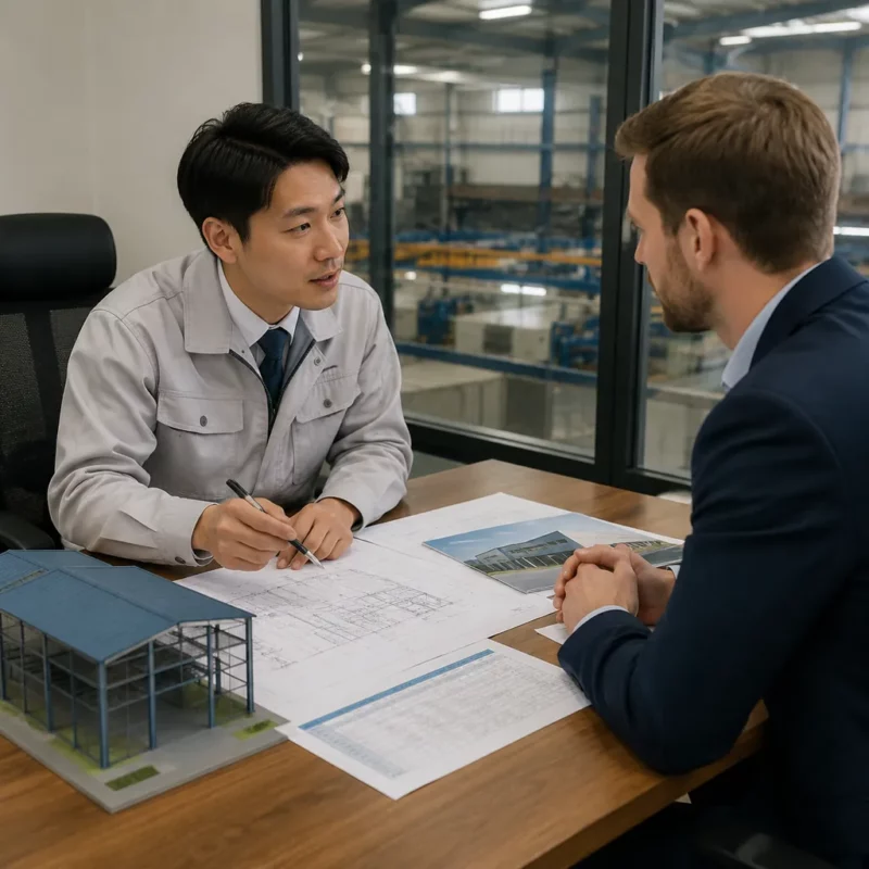 Steel building quotation meeting between supplier and buyer