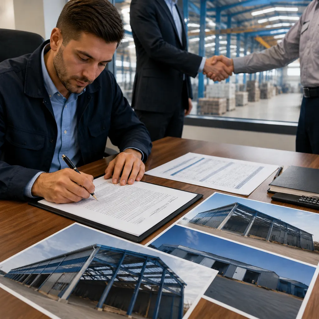 Buyer signing a steel building contract with the supplier