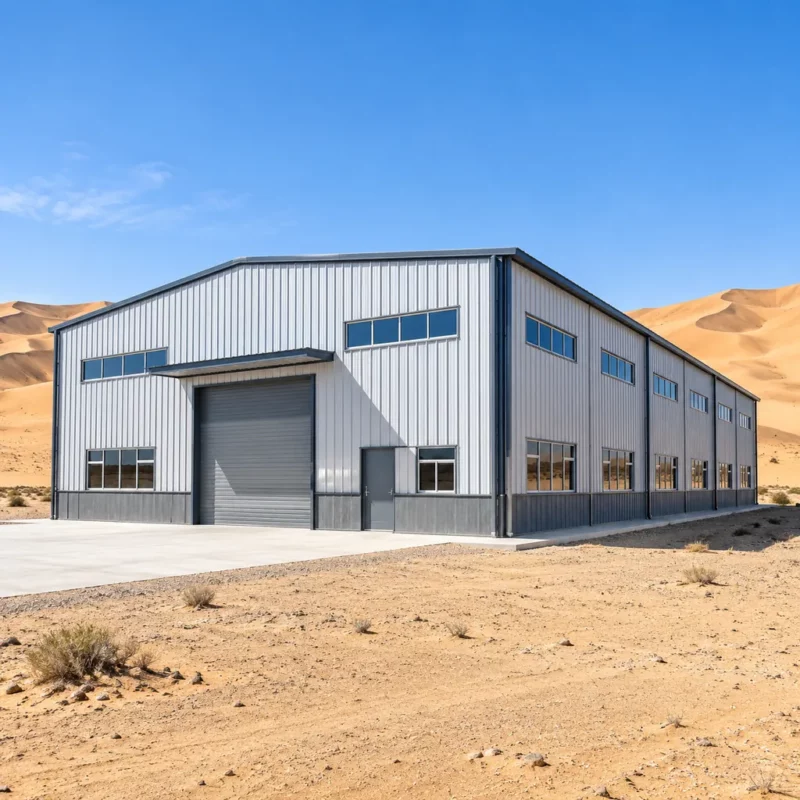 Steel warehouse in a Saudi desert site