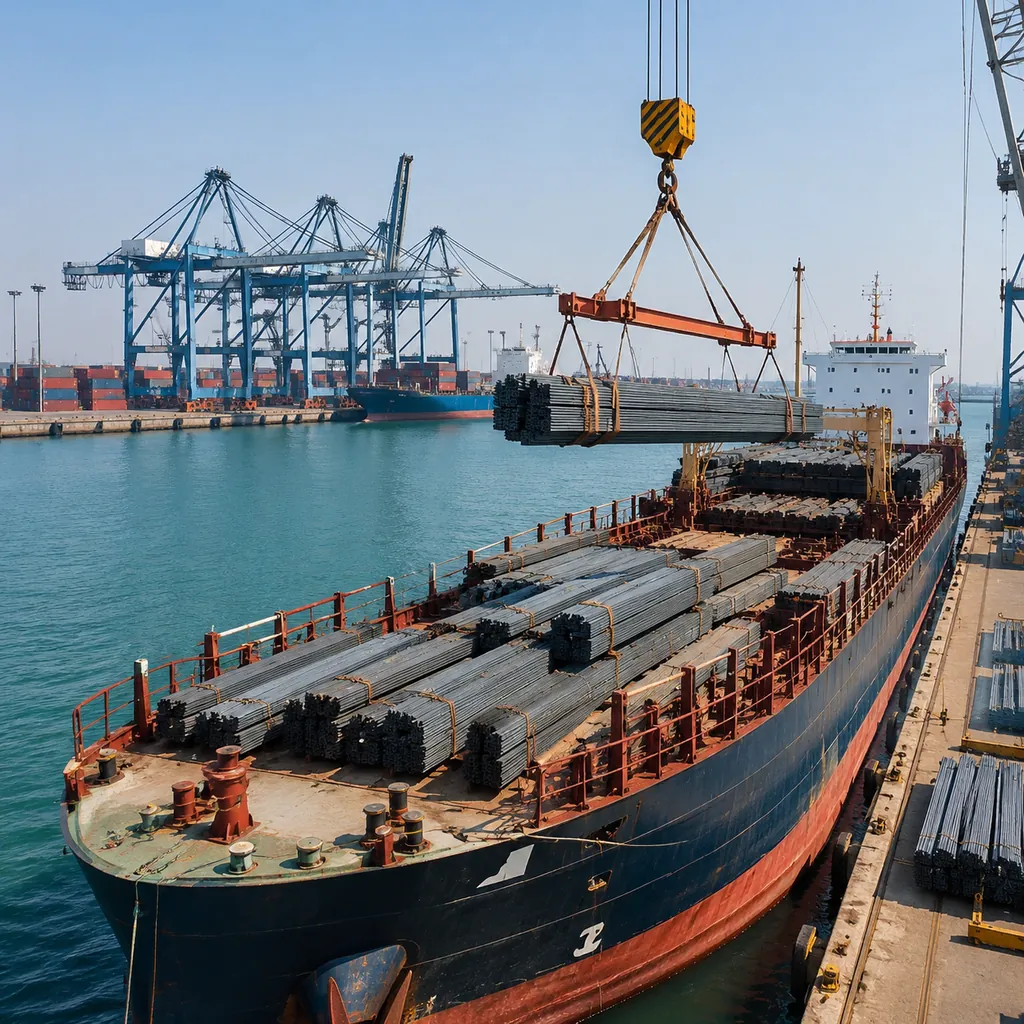 Steel building bundles loaded for shipping to Saudi Arabia