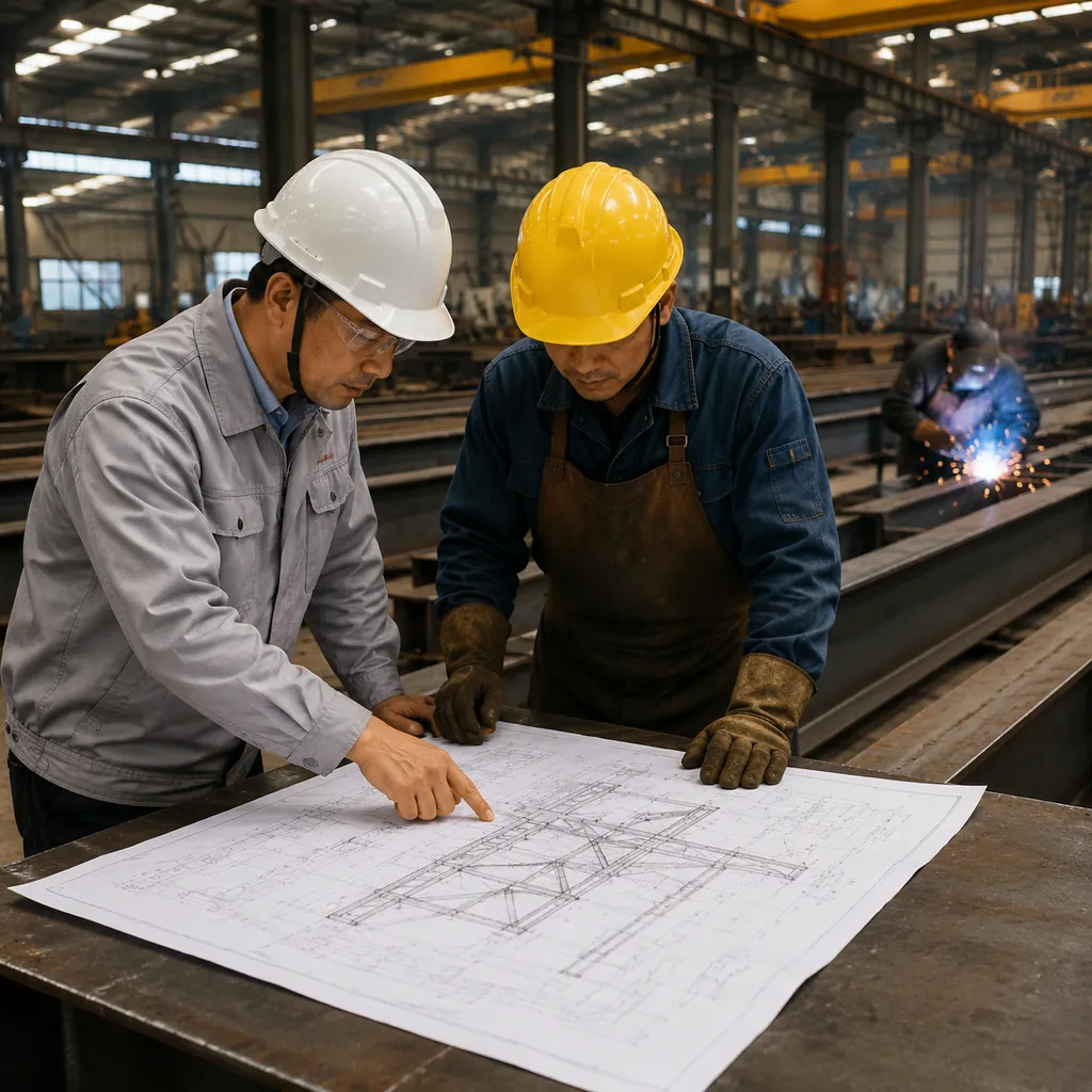 steel structure fabrication process - illustrative
