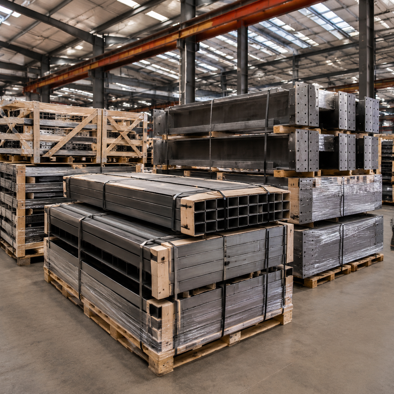 Steel warehouse components export packaging