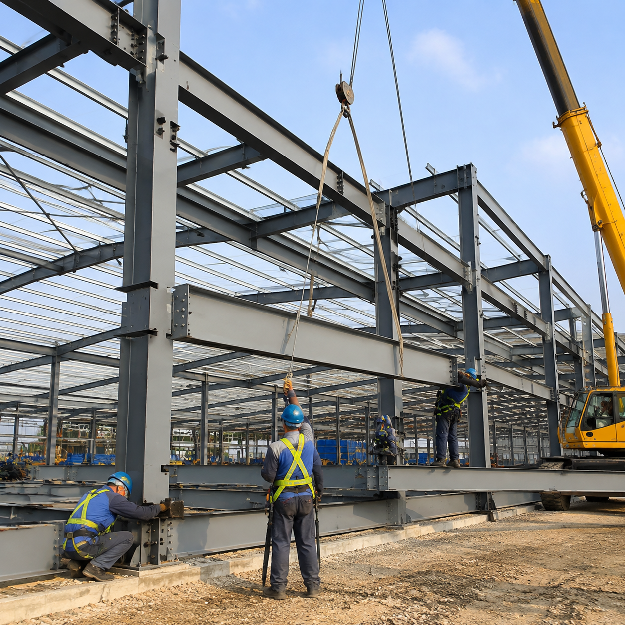 steel workshop construction prefab frame assembly site