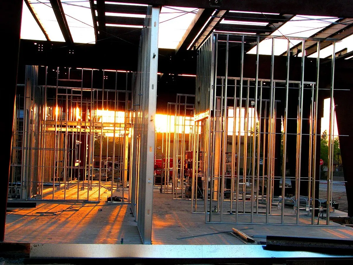Steel structure under construction with the structural frame in place